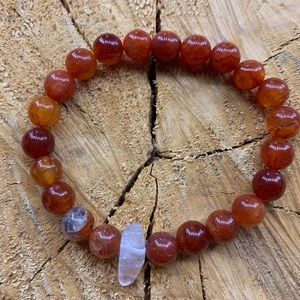 Dyed Fire Agate + Clear Quartz Bracelet